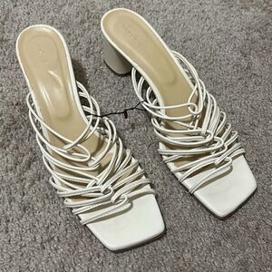 Aeyde Women's 41.5 Strappy Slide Sandals Ivory Cream Block Heel Dressy Neutral